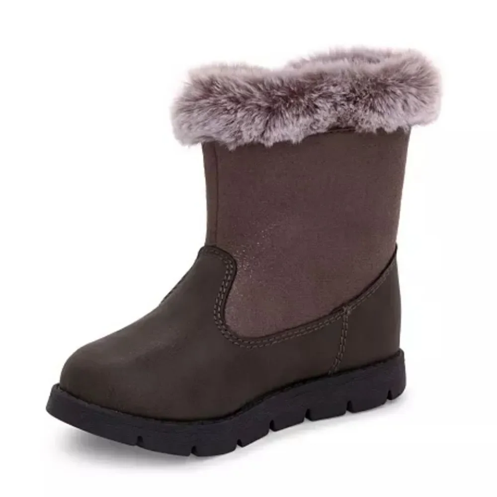 OSHKOSH B'GOSH Girls Suede Faux Fur Siberian Grey Boots size 10